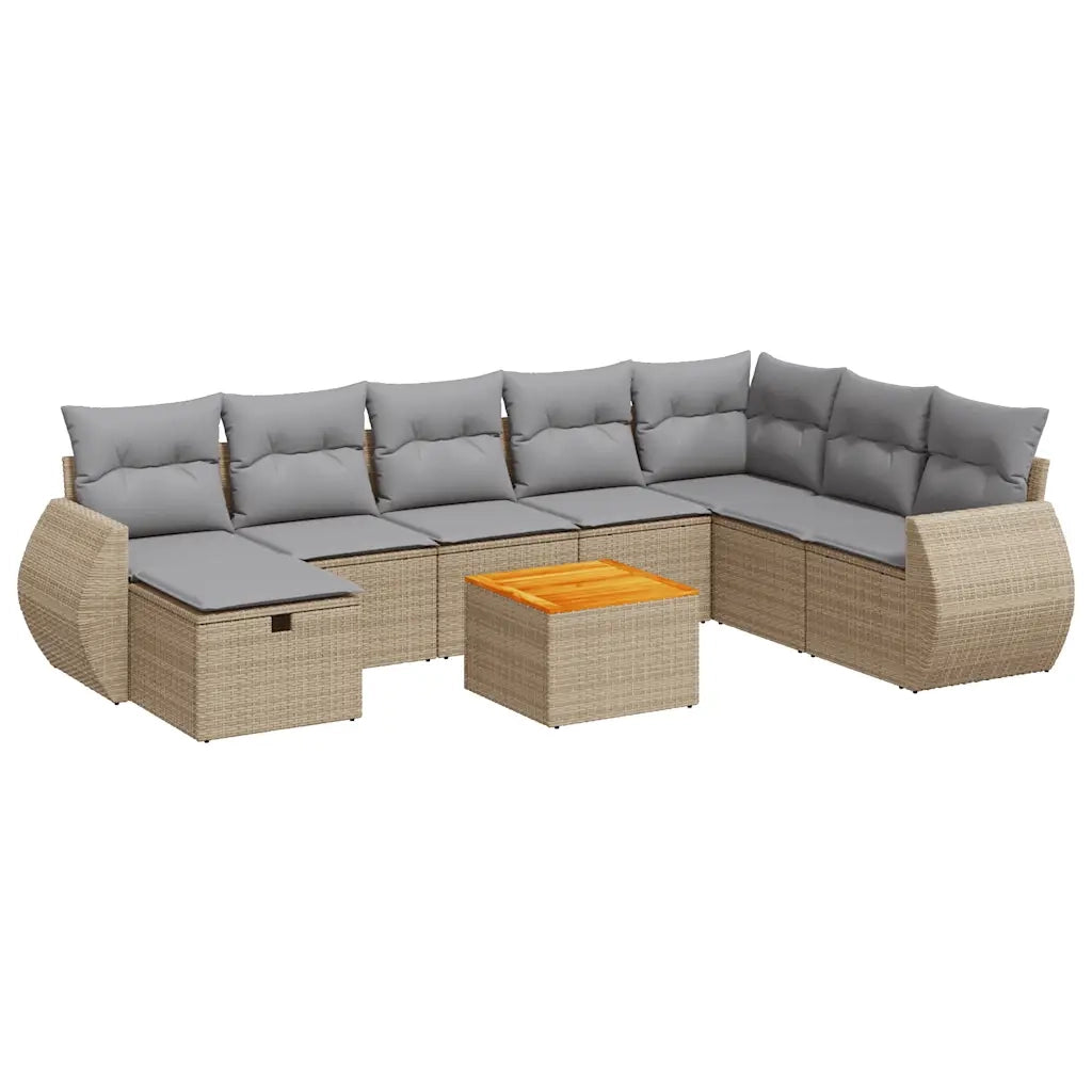Set Divano da Giardino 9 pz con Cuscini Beige in Polyrattan 3325860