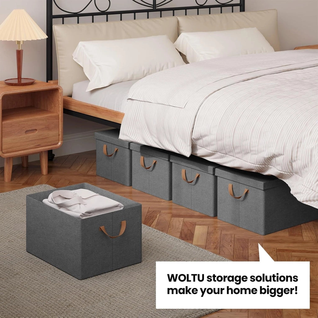 Scatole portaoggetti in Tessuto 6 Pezzi, Contenitori pieghevoli con Coperchio e Maniglie, per Vestiti da Armadio, Grigio, 43x33x26cm