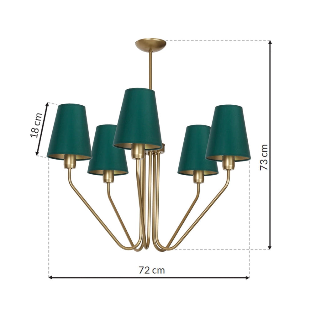 Lampadario 5 luci E27 Victoria MLP4908 verde ottone Milagro
