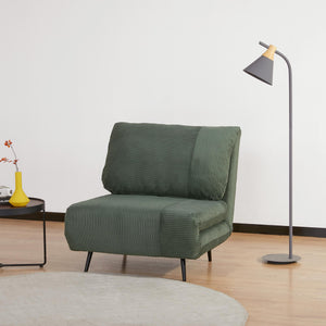 Poltrona Letto Singolo Trasformabile 82x89x83 cm in Legno e Acciaio Tessuto Velluto a Coste Verde