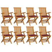 Sedie da Giardino con Cuscini Rosso Vino 8 pz Massello di Teak cod mxl 72199