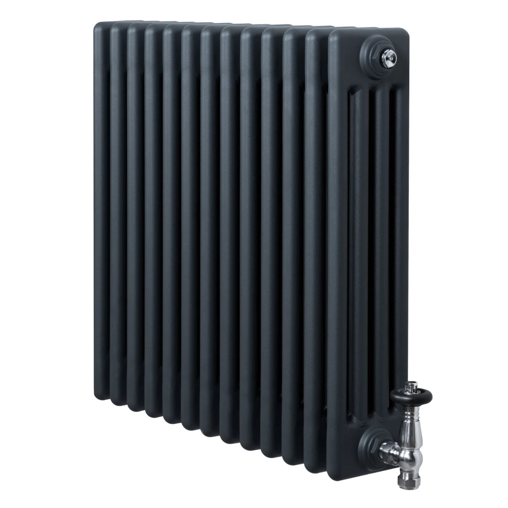 Radiatore Tradizionale 4 Colonne Orizzontale Antracite & Valvole 600 x 605 mm