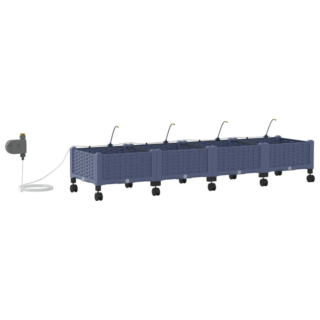 Vaso da Giardino con Irrigazione e Ruote 4 pz Grigio PP 3423145