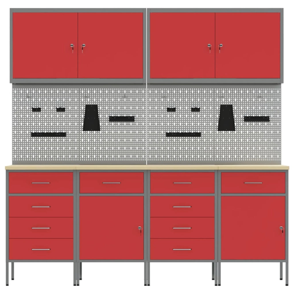 Mobile da lavoro 10 pcs Rosso Legno ingegnerizzato e acciaio 3321489