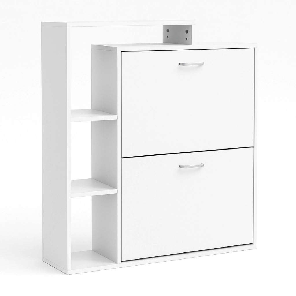 Scarpiera Doppia Profondità con Libreria 4 Ripiani Salvaspazio 80x24x90 cm Bianco