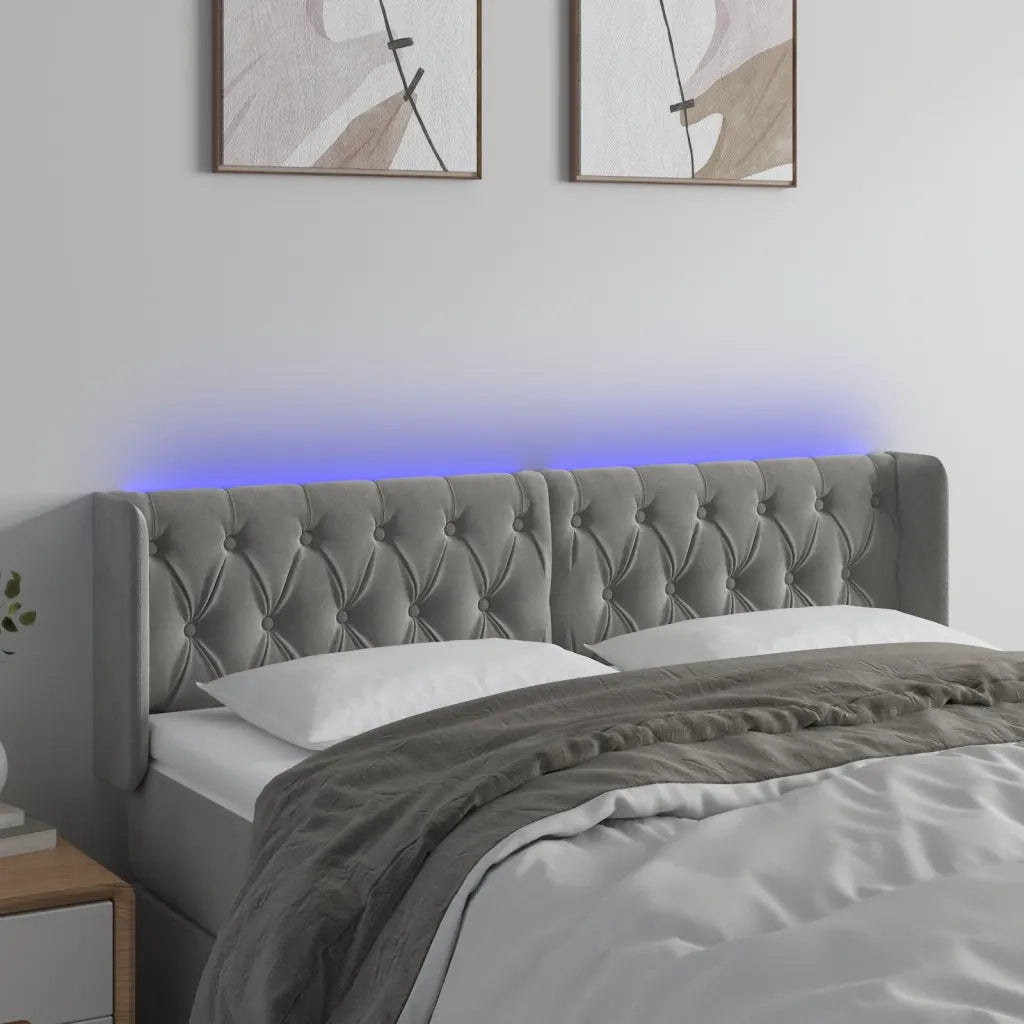 Testiera | Testata a LED Grigio Chiaro 163x16x78/88 cm in Velluto