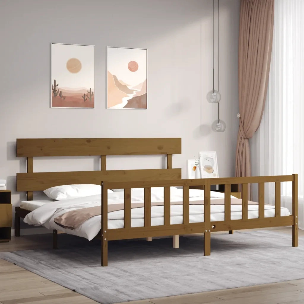 Giroletto con Testiera ambra 200x200 cm in Legno Massello 3193294
