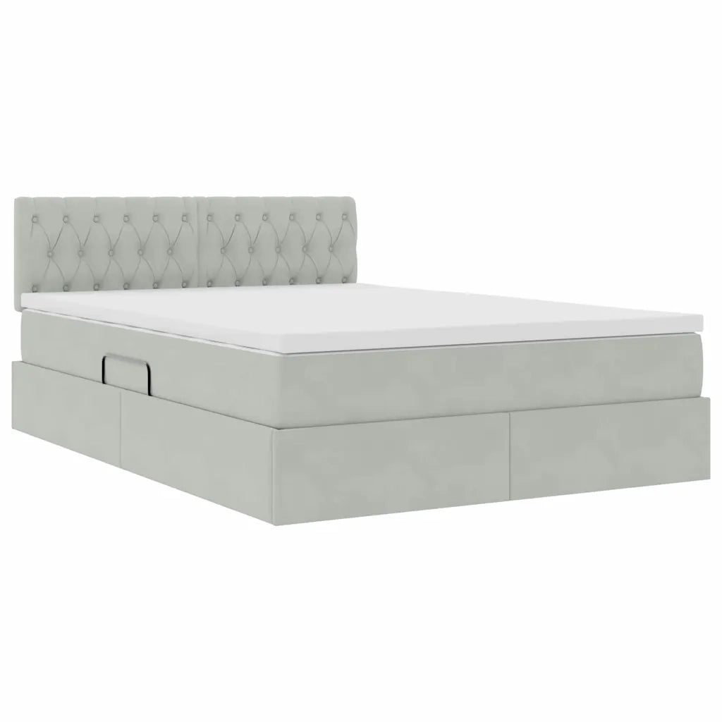 Letto con contenitore e LED Grigio chiaro 140 x 190 cm Velluto 3371451