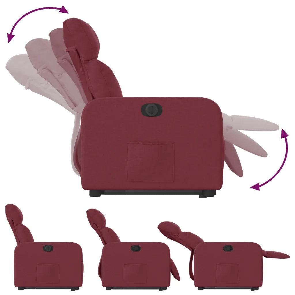Divano Sedia-Poltrona Alzapersona Reclinabile Elettrica Rosso Vino Tessuto 143032