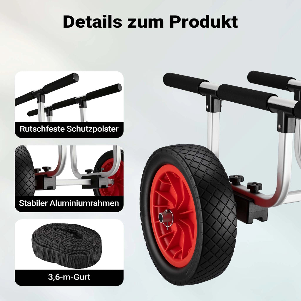 Carrello da trasporto in alluminio con ruote grandi in PU Ø 31 cm Larghezza regolabile Per kayak