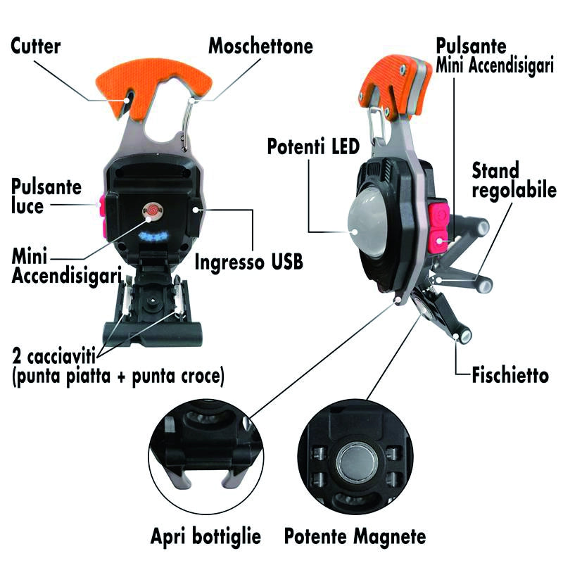 Luxen PROIETTORE RICARICABILE E TASCABILE + ACCESSORI ''X-POWER'' 5W, 500 lumen, 7 modalitÃE di luce