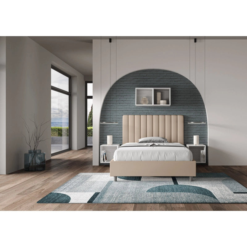 Letto imbottito Piazza e mezzo 130x210 cm Agueda - Similpelle,Senza rete,Tortora