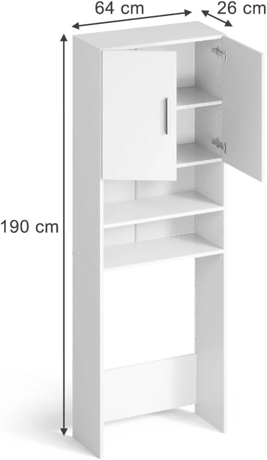 Mobile lavatrice, Bianco, 64 x 190 cm, adatto per la conservazione di detersivo e accessori