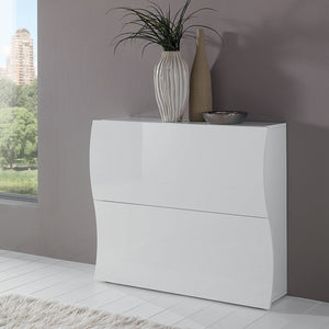 Scarpiera Moderna 2 Ante A Ribalta Bianco Lucido con Design ONDA