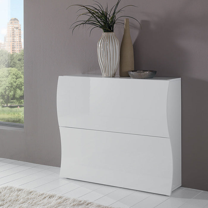 Scarpiera Moderna 2 Ante A Ribalta Bianco Lucido con Design ONDA
