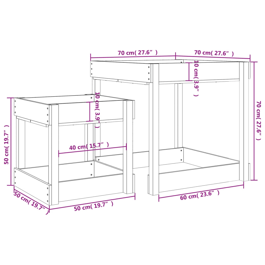 Tavoli Sabbiere 2 pz Neri in Legno Massello di Pino CFW3325396