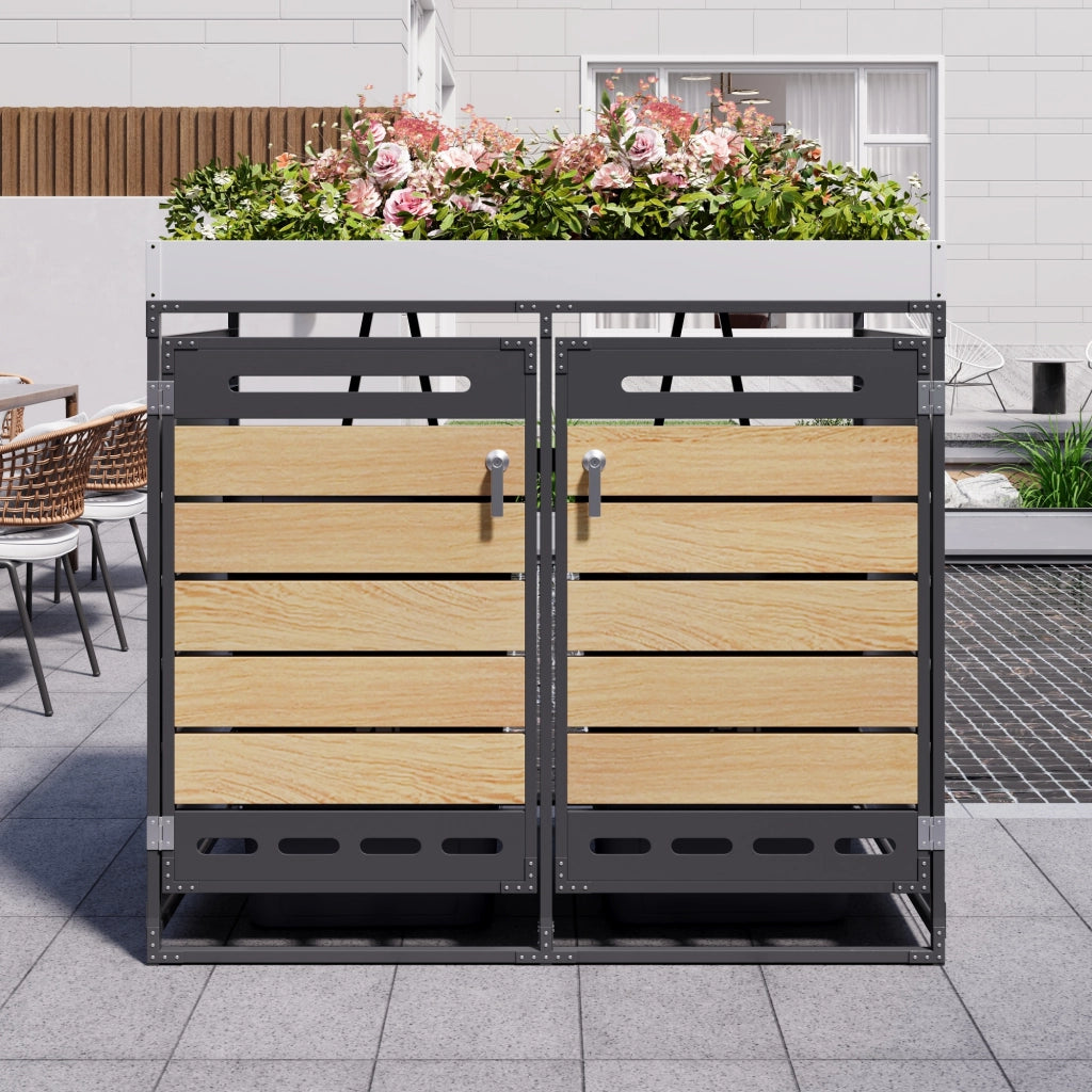 Box Portarifiuti con Fioriera ¨C MINIMAL ¨C Legno, Metallo, con Serratura
