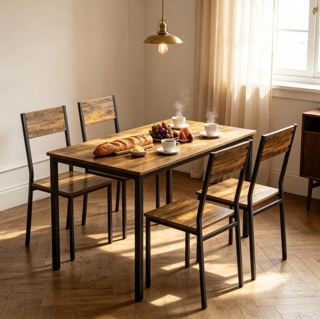 TAVOLO da Pranzo con 4 Sedie 108x60 cm Marrone Rustico e Nero
