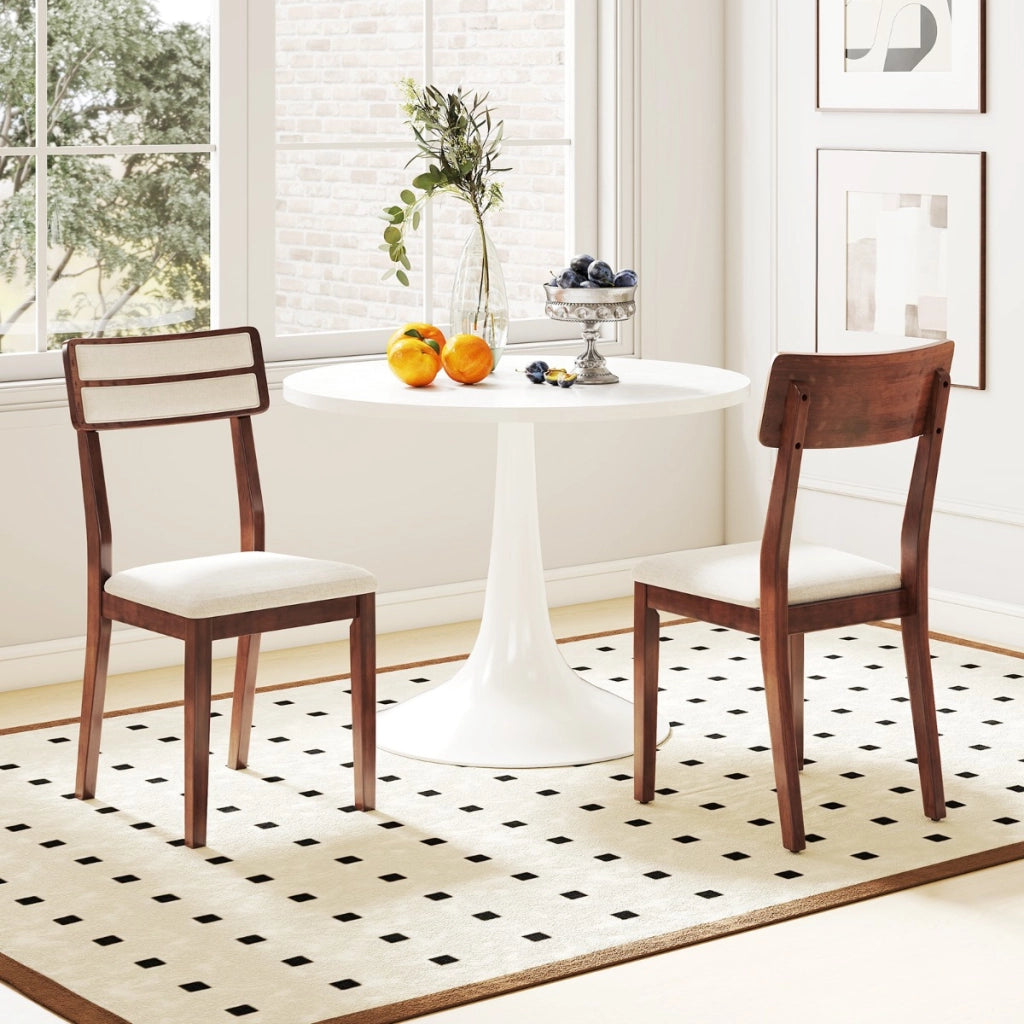 Sedie imbottite senza braccioli con schienale inclinato di gomma, Set di sedie da pranzo moderne da 2 Noce-Sedie da pranzo