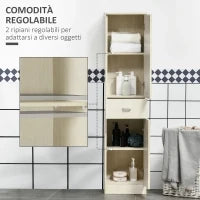 Mobile Bagno in Legno con Cassetto, 2 Armadietti e Ripiani Regolabili, 34x34x150 cm, Color Legno