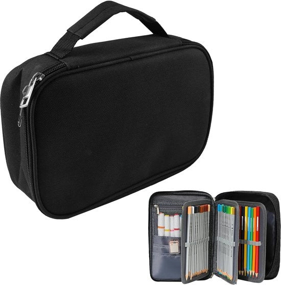 Etui grande, etui grande a 3 compartimenti, etui grande acquistato da Oxford, impermeabile con cinturino e compartimenti rimovibili per 72 matite, ideale per scuola, ufficio e università (nero)