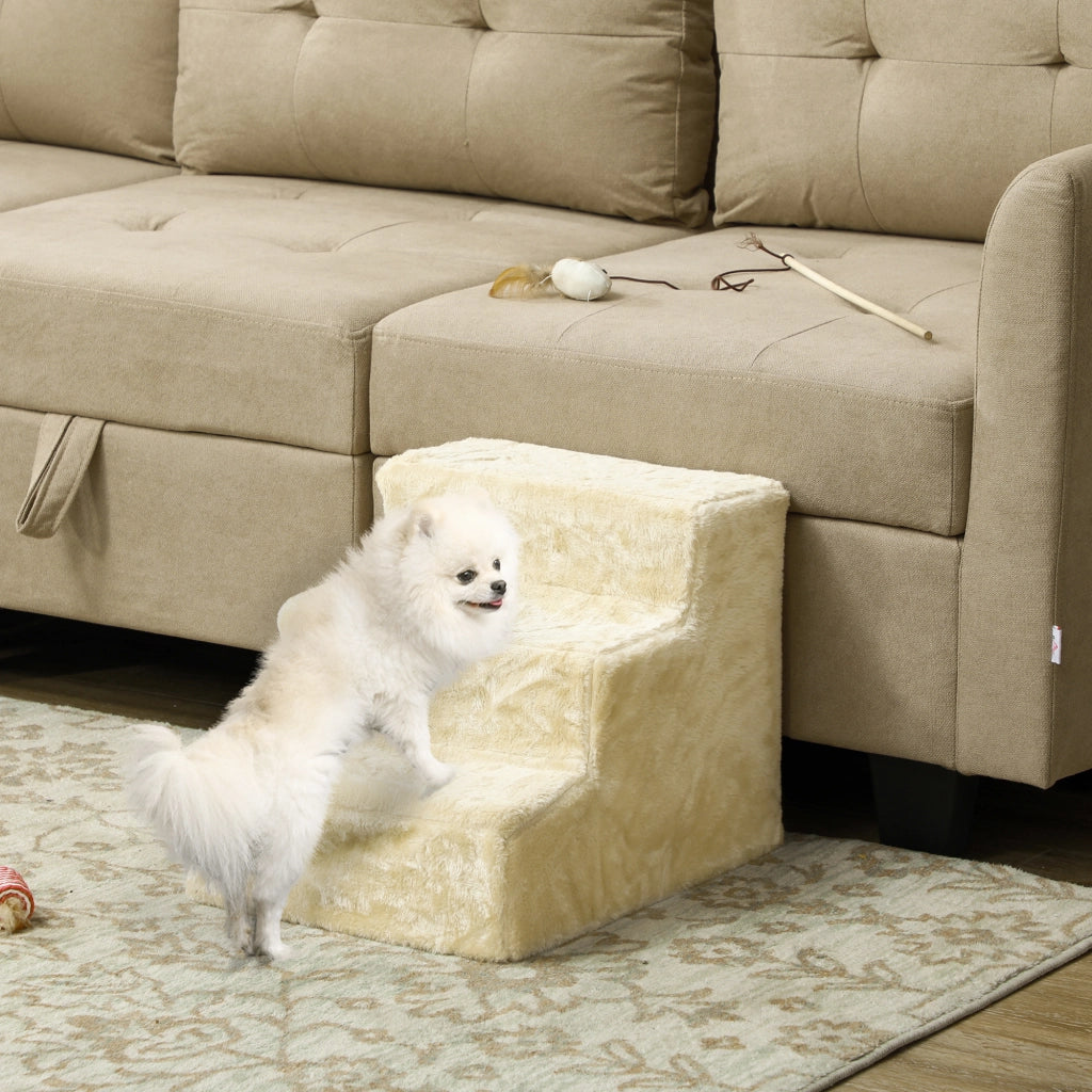 Scala per Cani 3 Gradini con Copertura Lavabile ¨C zephmum ¨C 46x35x35 cm Beige