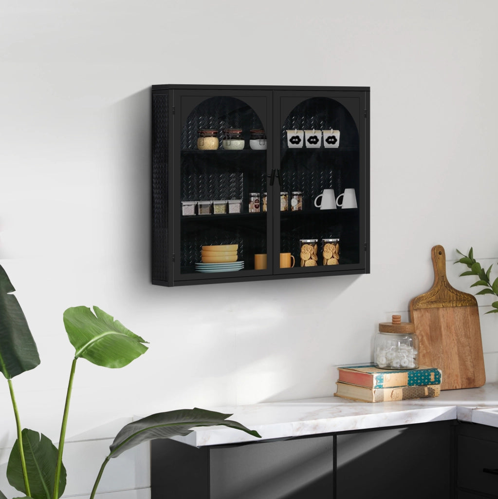 Mobile contenitore 2 ante in metallo e vetro temprato nero 60 cm