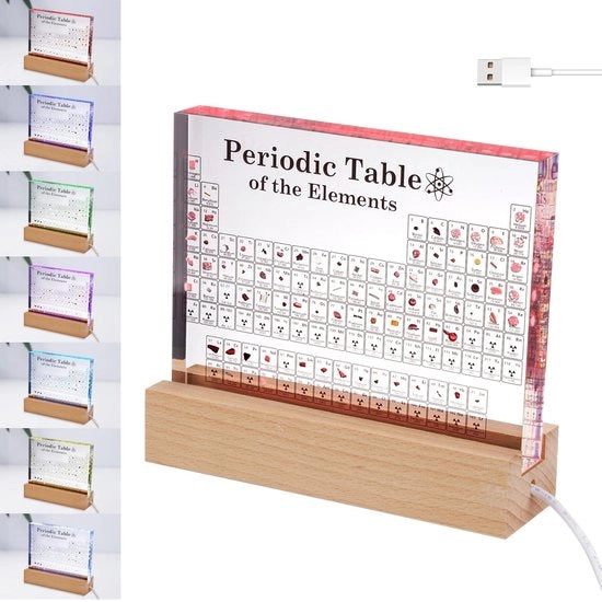 Periodico del Sistema Periodico - Sistema Periodico con Elementi - Chimica - Luce - Acrilico Periodico del Sistema - Con Elementi Reali - Per l'apprendimento - Decorazione - Display