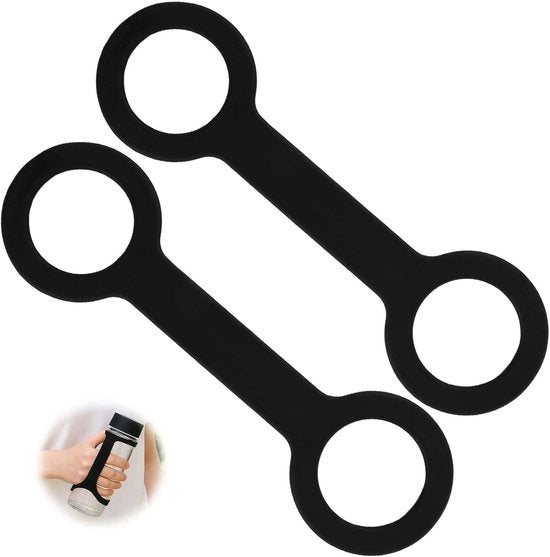 Accessorio 2 in 1 per contenitore - Manubrio anti-slip con guanto in silicone per ogni contenitore - Flessibile cinturino per palestra e allenamento, Nero