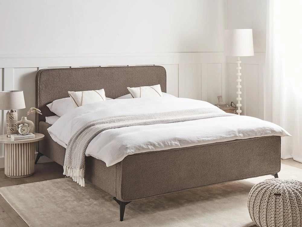 Letto matrimoniale in bouclé con struttura a doghe 160 x 200 cm stile classico camera da letto