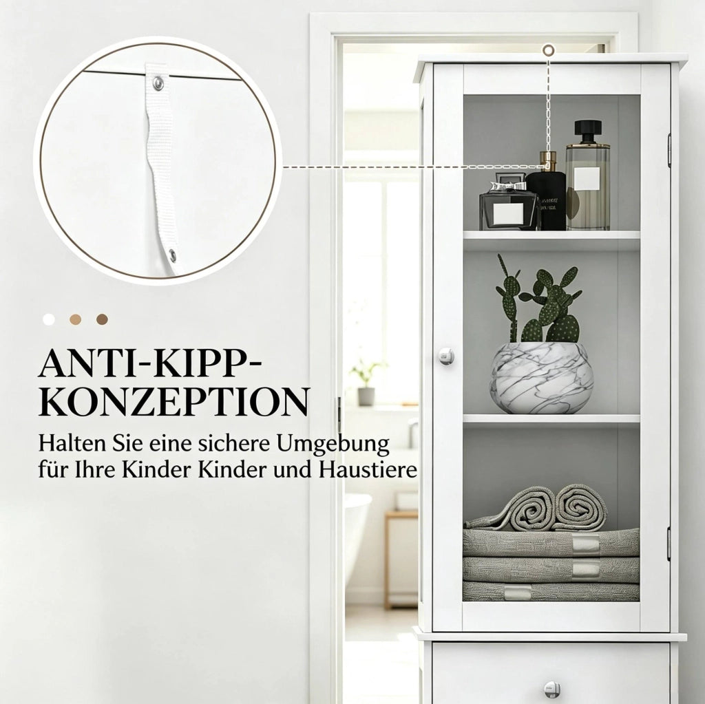 Colonna bagno salvaspazio in MDF bianco con anta acrilica