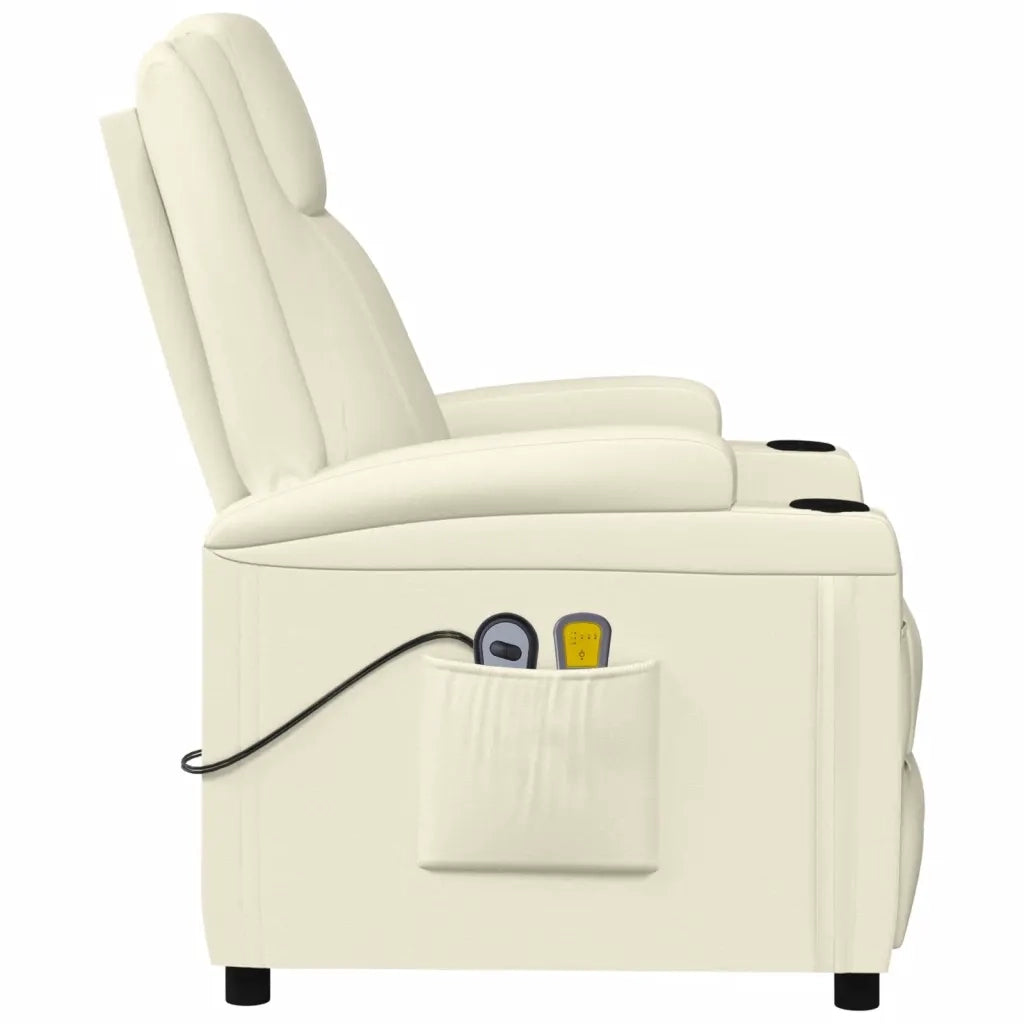vidaXL Poltrona Massaggiante Elettrica Bianco Crema Similpelle