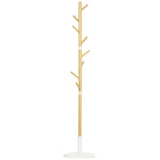 ALBERO APPENDIABITI A 8 GANCI CON BASE ROTONDA IN BAMB¨, LEGNO E METALLO, Ï37.8X175.6 CM, COLOR LEGNO E BIANCO