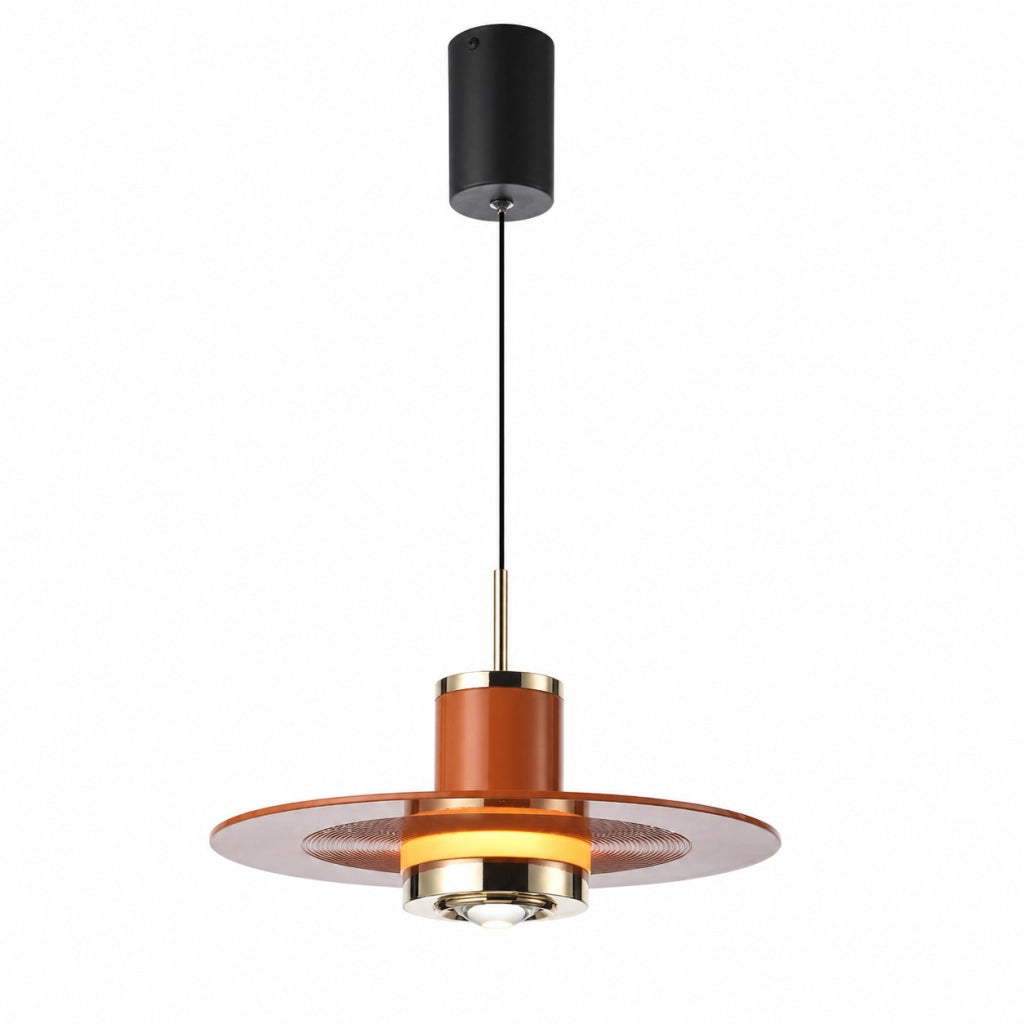 LAMPADARIO LED SOSPENSIONE MODERNO ROSSO E ORO DESIGN MINIMAL DIMMERABILE LP025