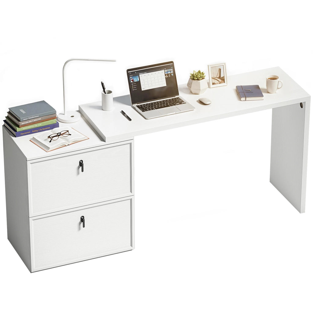 Scrivania Angolare Moderna con 2 Cassetti ¨C Zephmum ¨C Bianco 90x50x75 cm