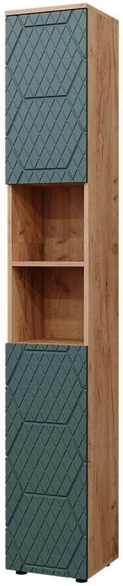 Mobiletto da bagno Irma, Quercia verde/oro, 30 x 192 cm, per la conservazione di accessori da bagno e compatibile con la serie Irma