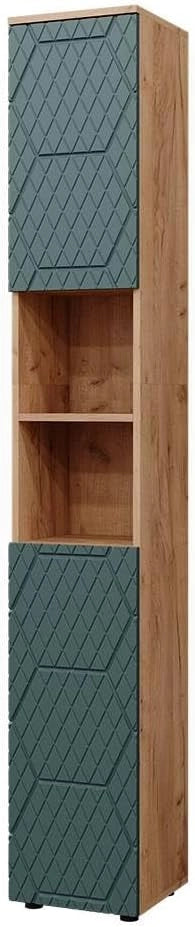 Mobiletto da bagno Irma, Quercia verde/oro, 30 x 192 cm, per la conservazione di accessori da bagno e compatibile con la serie Irma