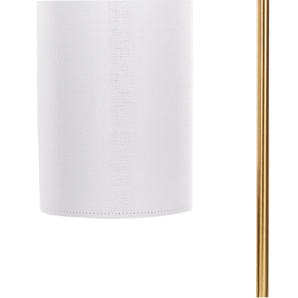 Lampada da tavolo moderna bianca con paralume in lino e base in metallo ramato look contemporaneo industriale
