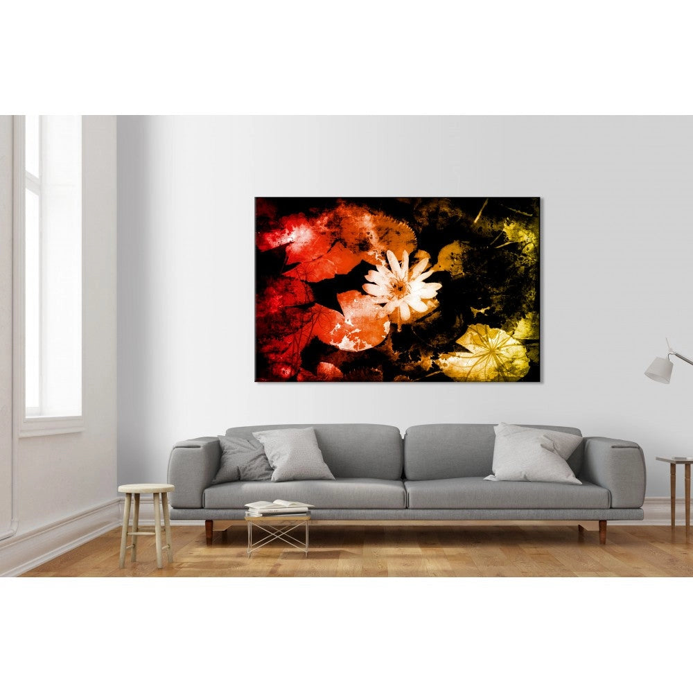 Decorazione Floreale Grunge - Quadro Canvas su telaio in legno Misura: 100x70 cm