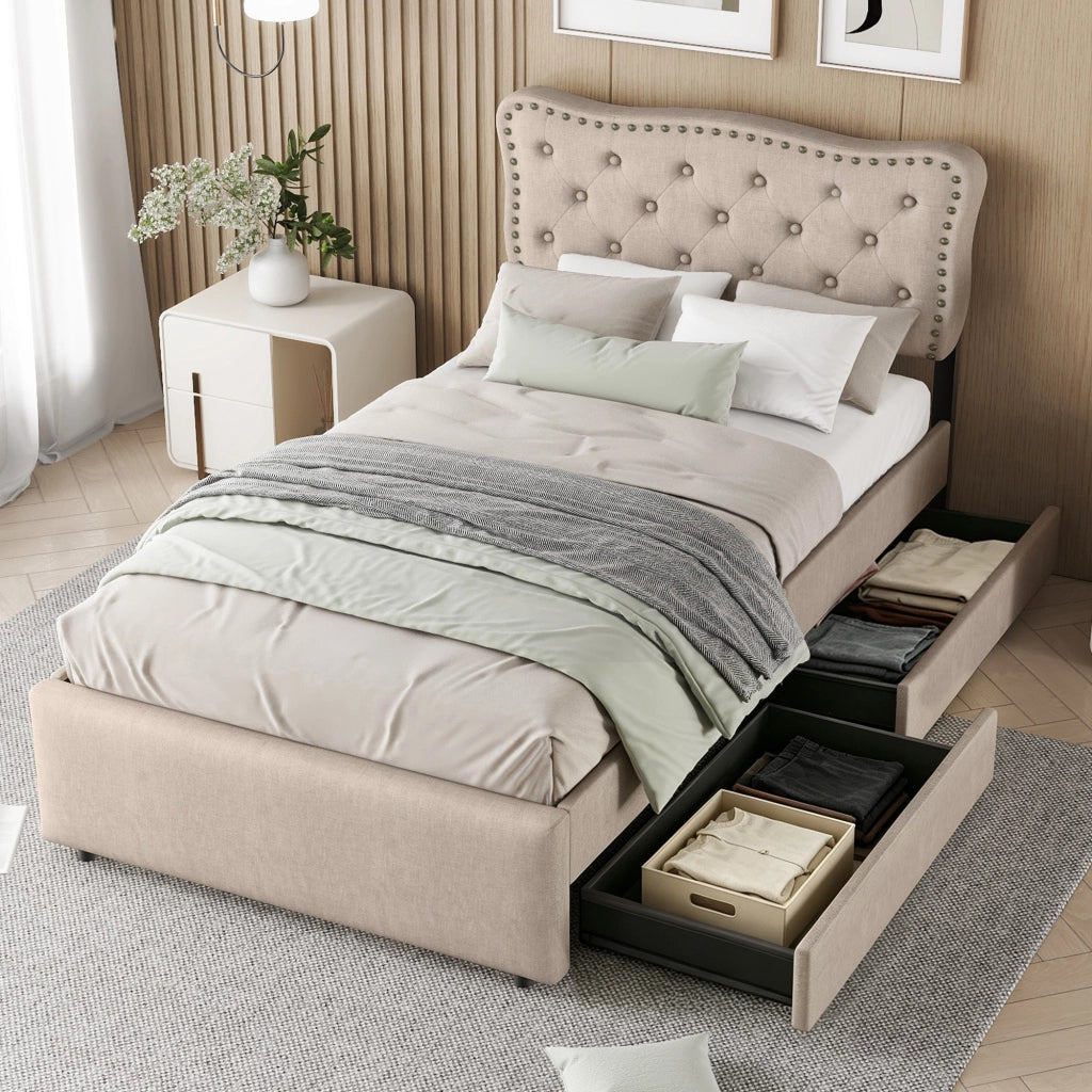 letto imbottito mdf beige scuro 90 x 200 cm