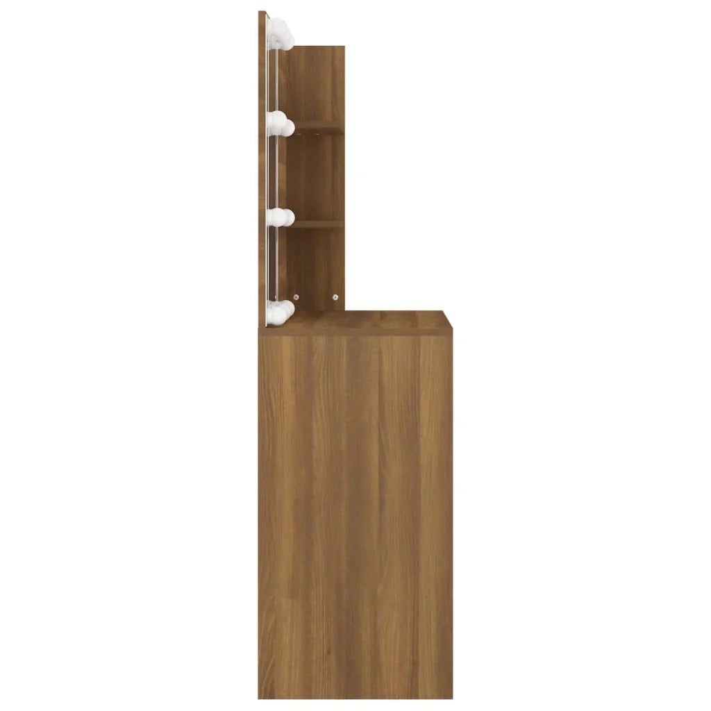 Toeletta tavolo da trucco di design mobile da camera da letto con illuminazione a LED rovere 74,5 x 40 x 141 cm marrone 02_0006299