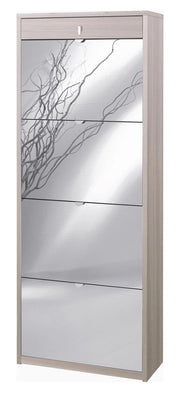 Scarpiera con specchio naturale 4 ante a ribalta e 1 Cassetto H164 L63 P29 Cm colore olmo chiaro Sk568spk Sarmog