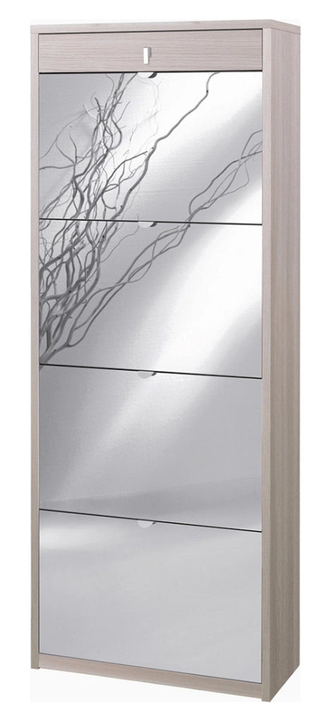 Scarpiera con specchio naturale 4 ante a ribalta e 1 Cassetto H164 L63 P29 Cm colore olmo chiaro Sk568spk Sarmog