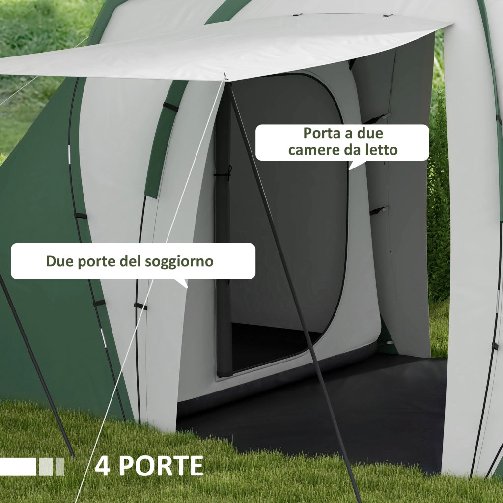 Tenda da Campeggio 555x225x190 cm per 4-6 Persone con 2 Camere Grigio e Verde