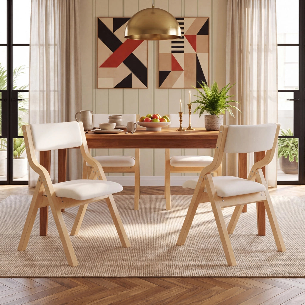 Set di 6 sedie pieghevoli 55x49x81 cm; con struttura in legno; richiudibili; beige