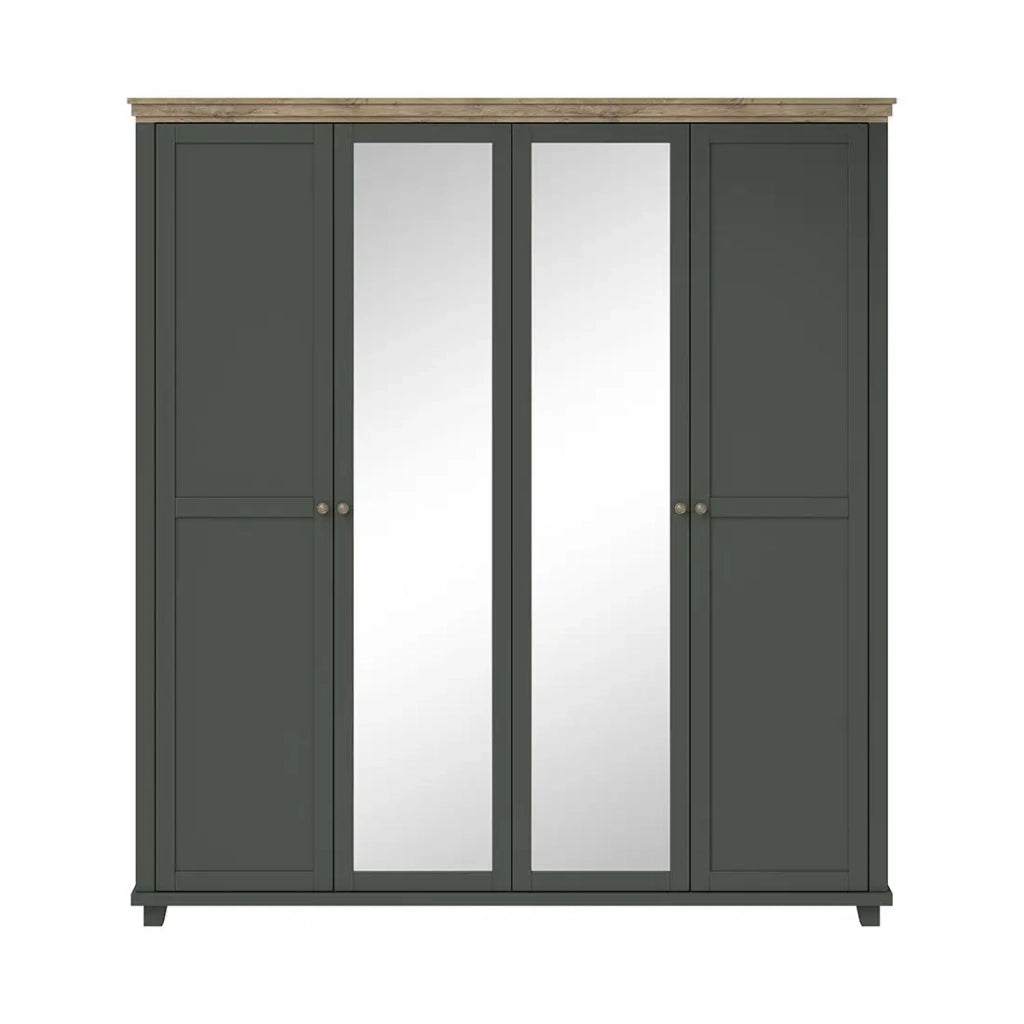 Armadio 200x220 con 4 porte. Color verde kaki e quercia. Collezione ASSIA.