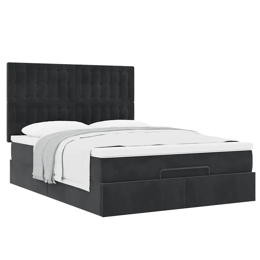 Struttura Letto Pouf con Materassi Nero 140x200 cm in Velluto 3313621