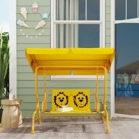 Dondolo per Bambini da Esterno a 2 Posti con Tettuccio Regolabile e Cinture di Sicurezza, 112x75x120 cm, Giallo