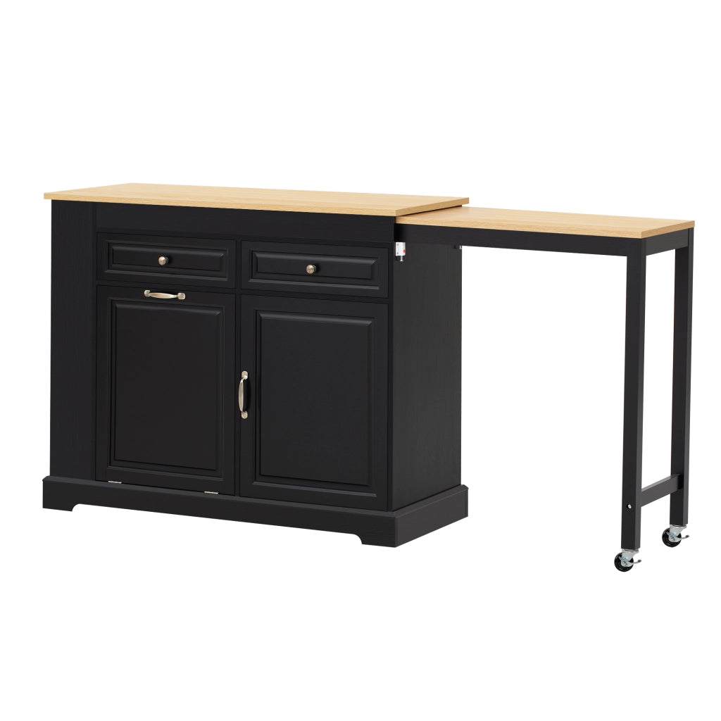 Mobile contenitore cucina con 2 cassetti; vano rifiuti e ripiano - per cucina - in MDF - nero - 112×45×92 cm