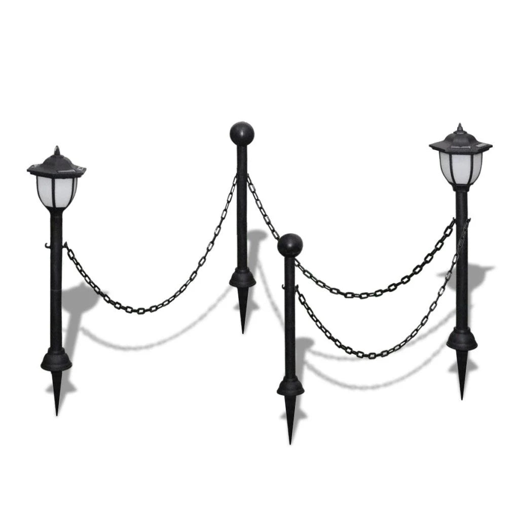 Barriera a catena con 2 luci solari e 2 pali di illuminazione decorativa 2402026